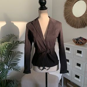 U2 Black Single Button Fitted Classic Belted Blazer Jacket Medium